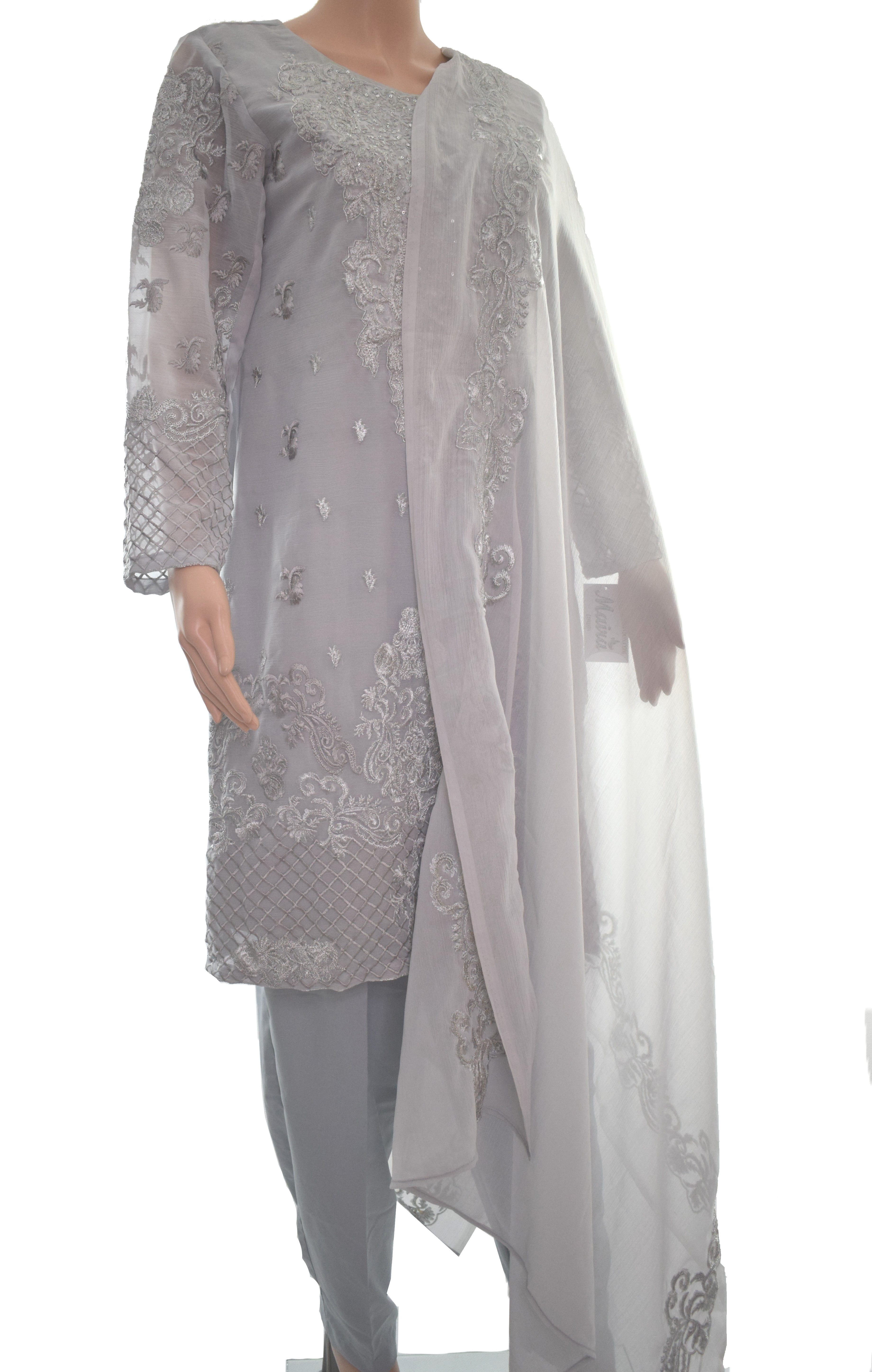 Designer Anarkali Grey color Suit